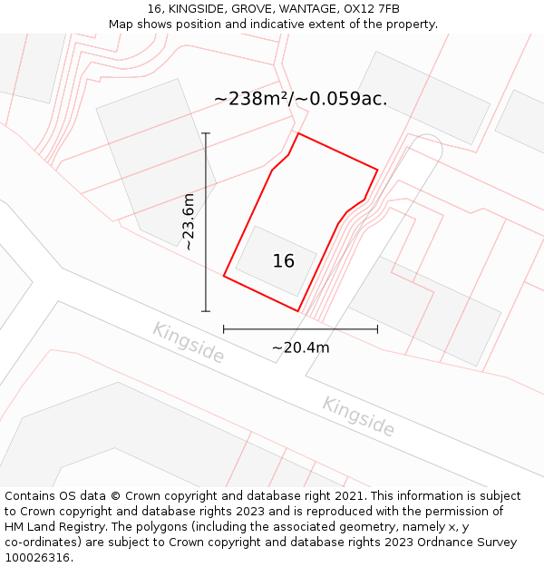 16, KINGSIDE, GROVE, WANTAGE, OX12 7FB: Plot and title map