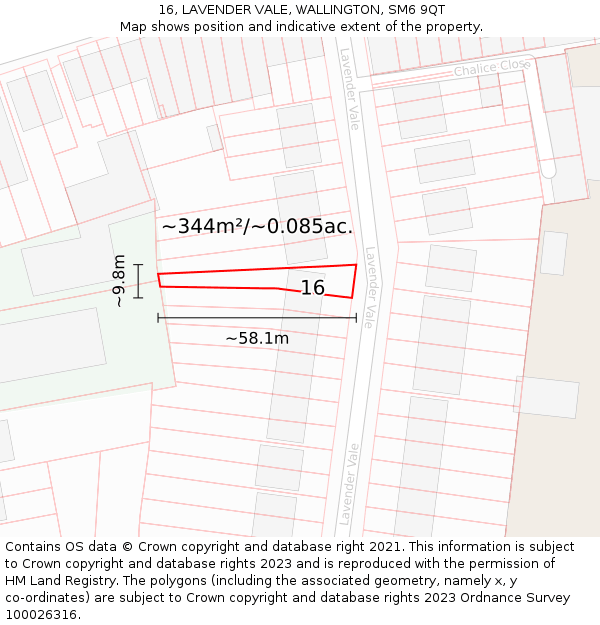 16, LAVENDER VALE, WALLINGTON, SM6 9QT: Plot and title map