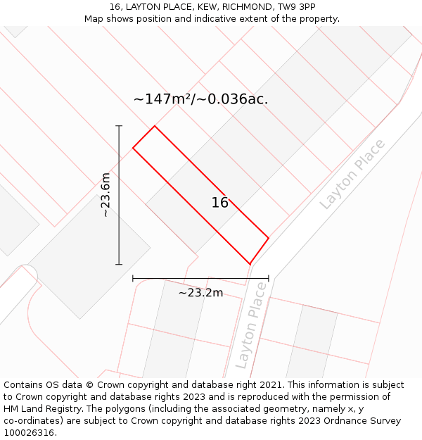 16, LAYTON PLACE, KEW, RICHMOND, TW9 3PP: Plot and title map