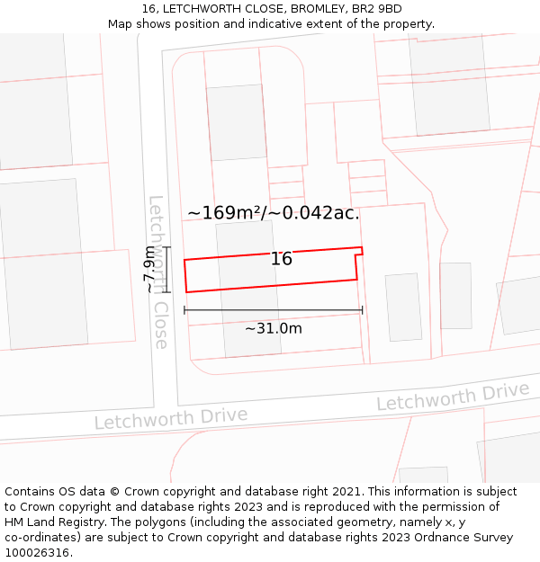 16, LETCHWORTH CLOSE, BROMLEY, BR2 9BD: Plot and title map