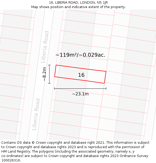 16, LIBERIA ROAD, LONDON, N5 1JR: Plot and title map