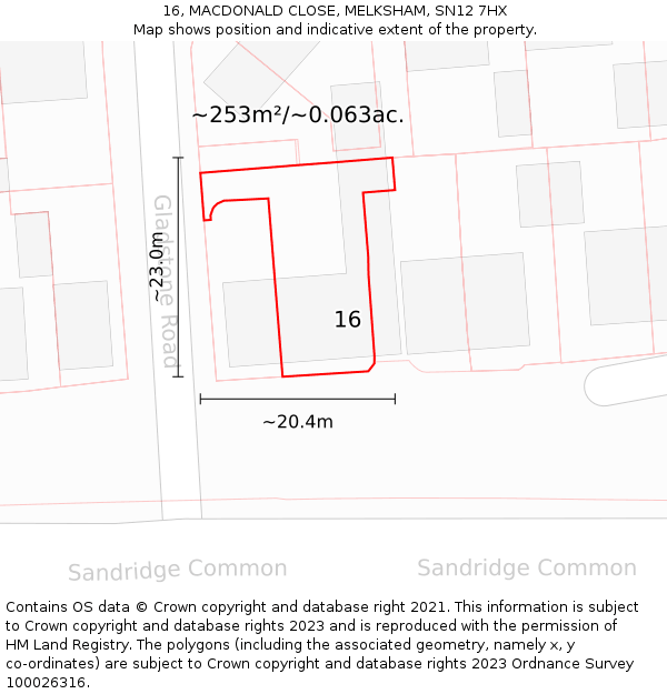 16, MACDONALD CLOSE, MELKSHAM, SN12 7HX: Plot and title map