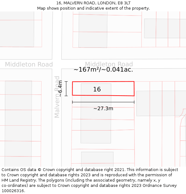 16, MALVERN ROAD, LONDON, E8 3LT: Plot and title map