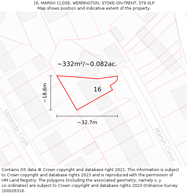 16, MARSH CLOSE, WERRINGTON, STOKE-ON-TRENT, ST9 0LP: Plot and title map
