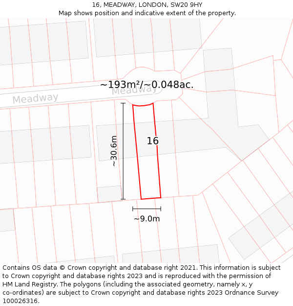 16, MEADWAY, LONDON, SW20 9HY: Plot and title map
