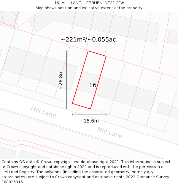 16, MILL LANE, HEBBURN, NE31 2EW: Plot and title map