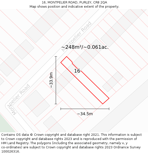 16, MONTPELIER ROAD, PURLEY, CR8 2QA: Plot and title map