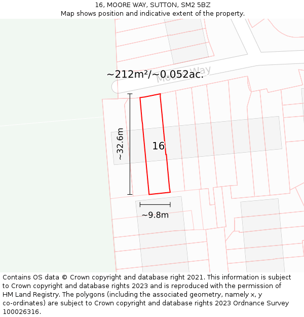 16, MOORE WAY, SUTTON, SM2 5BZ: Plot and title map