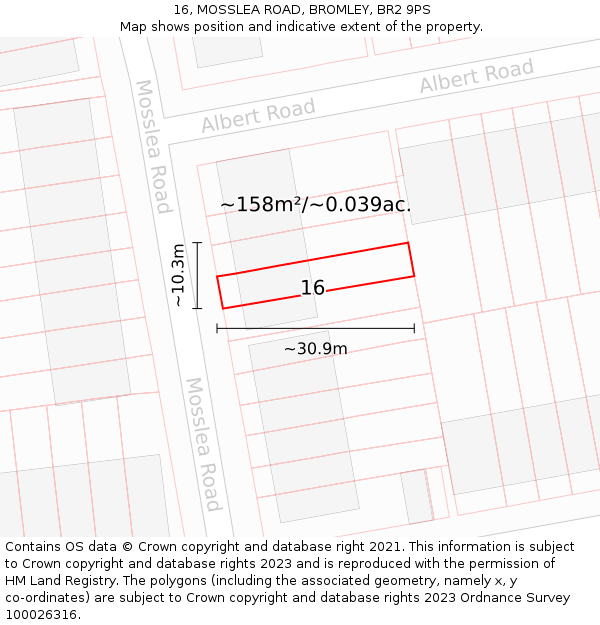 16, MOSSLEA ROAD, BROMLEY, BR2 9PS: Plot and title map