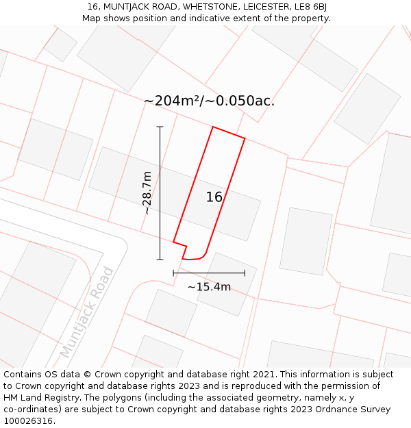 16, MUNTJACK ROAD, WHETSTONE, LEICESTER, LE8 6BJ: Plot and title map