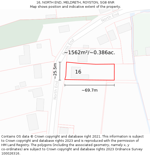 16, NORTH END, MELDRETH, ROYSTON, SG8 6NR: Plot and title map