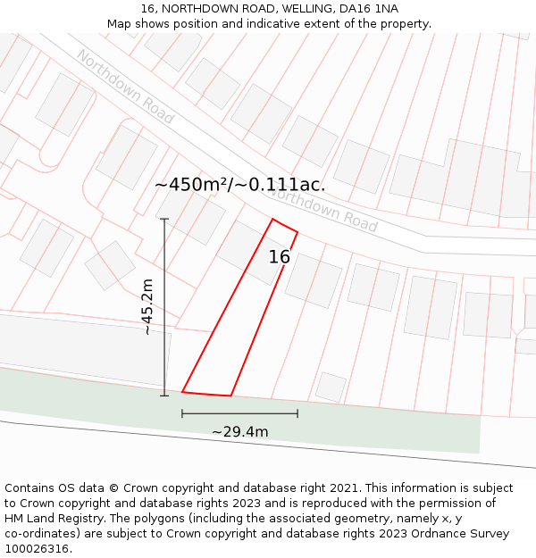 16, NORTHDOWN ROAD, WELLING, DA16 1NA: Plot and title map