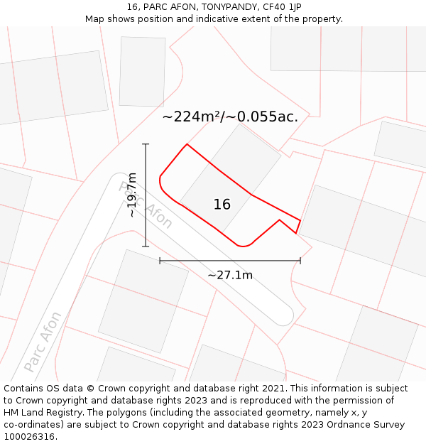 16, PARC AFON, TONYPANDY, CF40 1JP: Plot and title map