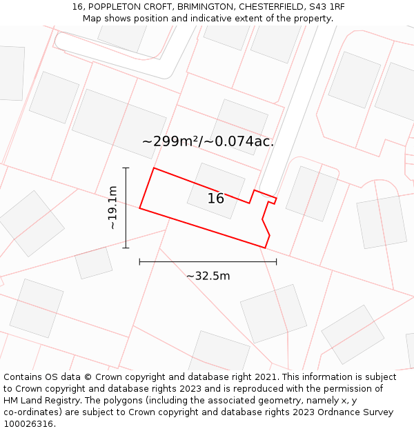 16, POPPLETON CROFT, BRIMINGTON, CHESTERFIELD, S43 1RF: Plot and title map