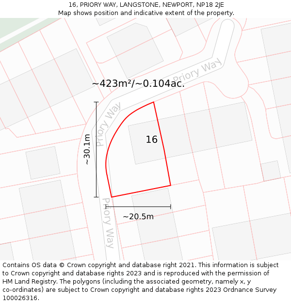 16, PRIORY WAY, LANGSTONE, NEWPORT, NP18 2JE: Plot and title map