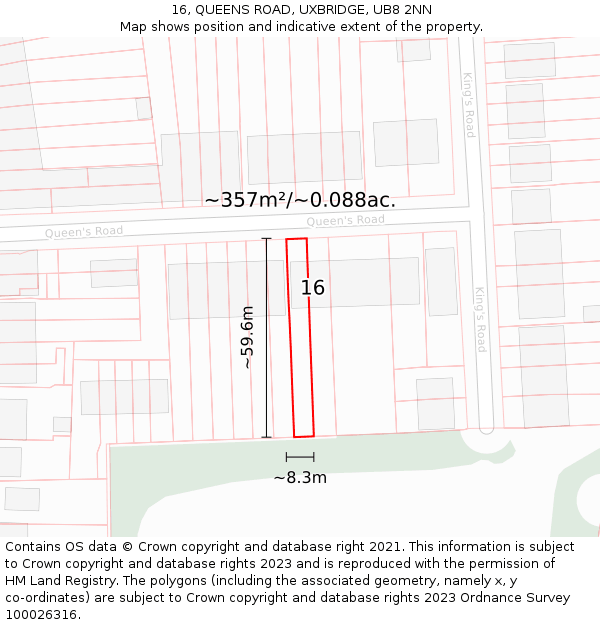 16, QUEENS ROAD, UXBRIDGE, UB8 2NN: Plot and title map