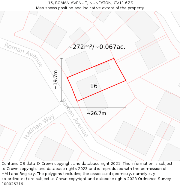 16, ROMAN AVENUE, NUNEATON, CV11 6ZS: Plot and title map