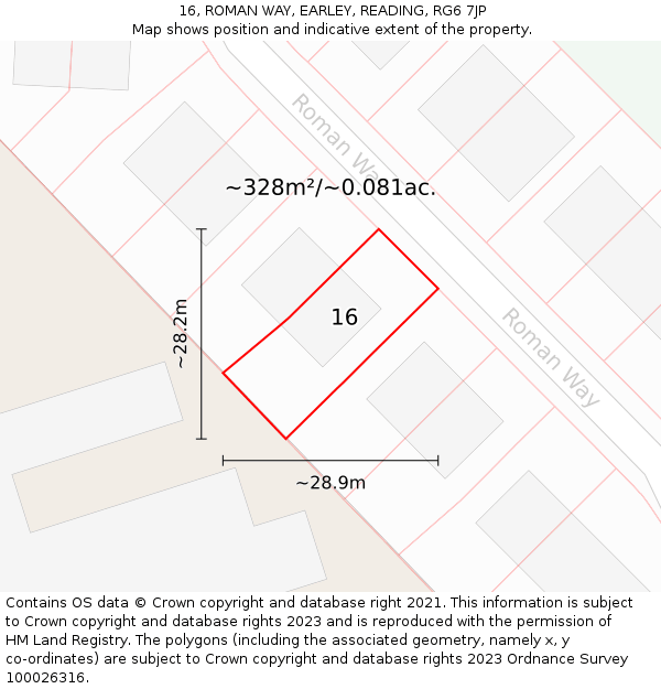 16, ROMAN WAY, EARLEY, READING, RG6 7JP: Plot and title map