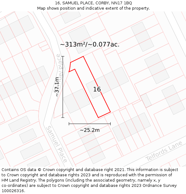 16, SAMUEL PLACE, CORBY, NN17 1BQ: Plot and title map