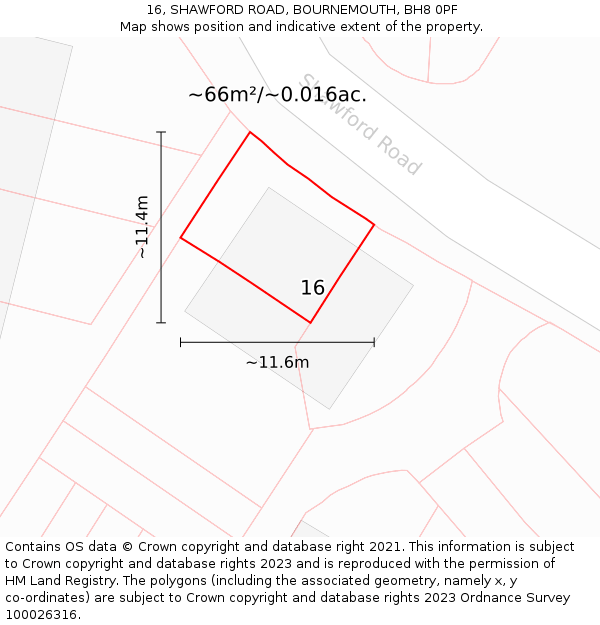 16, SHAWFORD ROAD, BOURNEMOUTH, BH8 0PF: Plot and title map