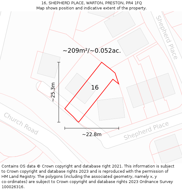 16, SHEPHERD PLACE, WARTON, PRESTON, PR4 1FQ: Plot and title map
