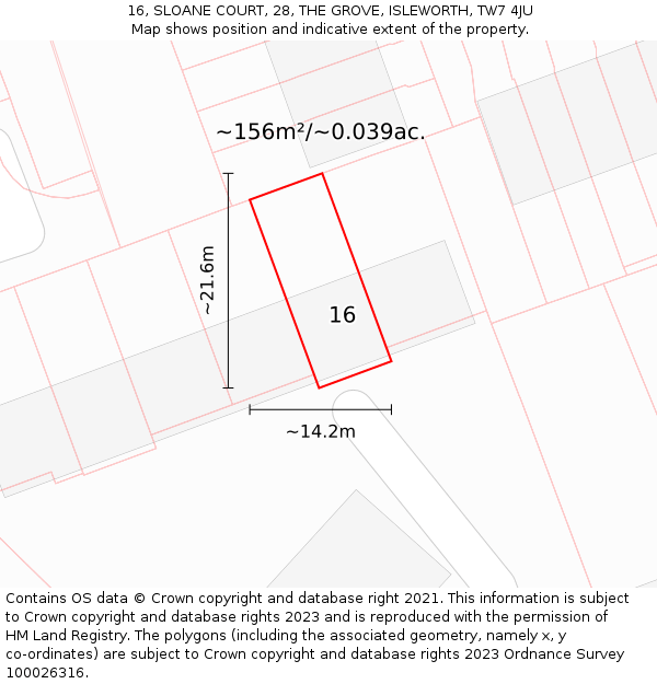 16, SLOANE COURT, 28, THE GROVE, ISLEWORTH, TW7 4JU: Plot and title map