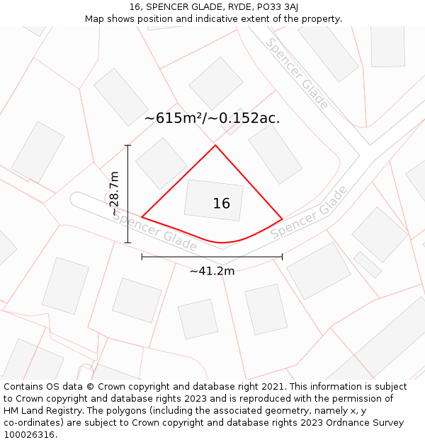 16, SPENCER GLADE, RYDE, PO33 3AJ: Plot and title map
