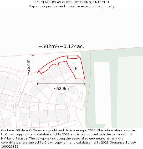 16, ST NICHOLAS CLOSE, KETTERING, NN15 5UH: Plot and title map