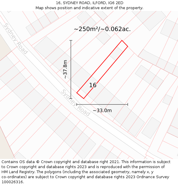 16, SYDNEY ROAD, ILFORD, IG6 2ED: Plot and title map