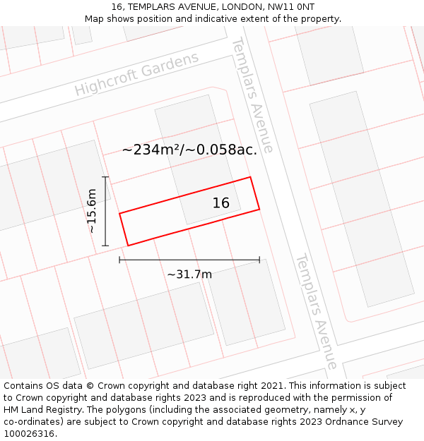 16, TEMPLARS AVENUE, LONDON, NW11 0NT: Plot and title map