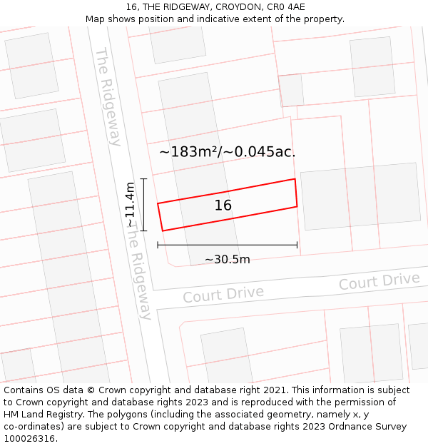 16, THE RIDGEWAY, CROYDON, CR0 4AE: Plot and title map