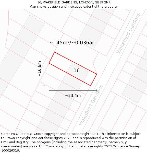 16, WAKEFIELD GARDENS, LONDON, SE19 2NR: Plot and title map