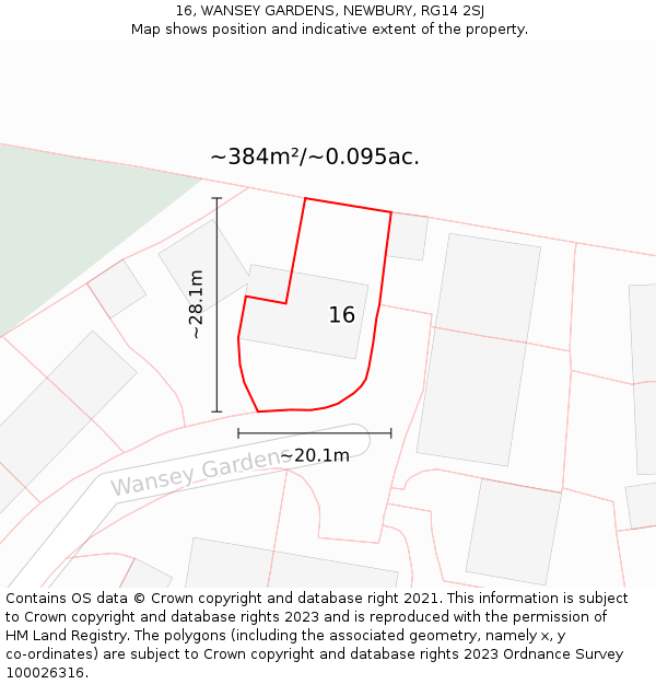 16, WANSEY GARDENS, NEWBURY, RG14 2SJ: Plot and title map
