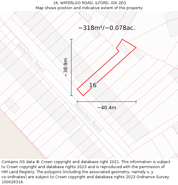 16, WATERLOO ROAD, ILFORD, IG6 2EG: Plot and title map