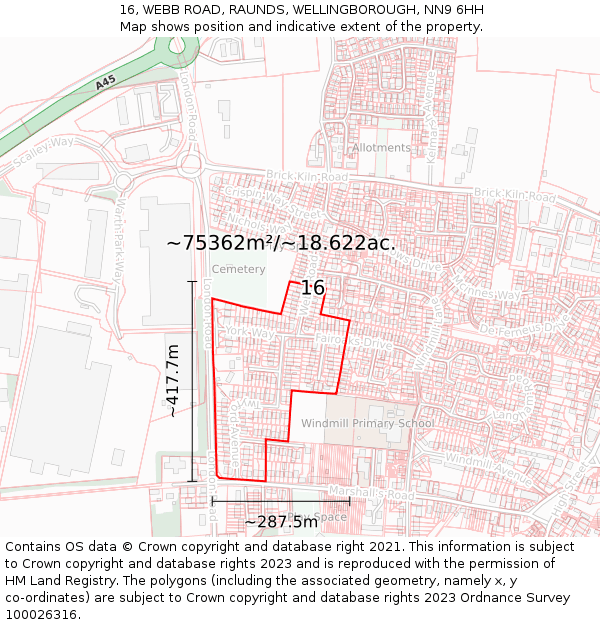 16, WEBB ROAD, RAUNDS, WELLINGBOROUGH, NN9 6HH: Plot and title map