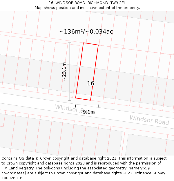 16, WINDSOR ROAD, RICHMOND, TW9 2EL: Plot and title map