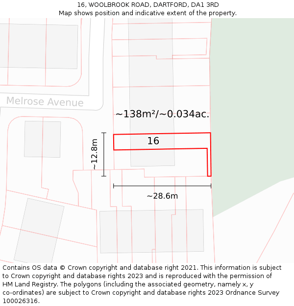 16, WOOLBROOK ROAD, DARTFORD, DA1 3RD: Plot and title map