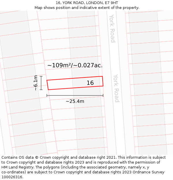 16, YORK ROAD, LONDON, E7 9HT: Plot and title map