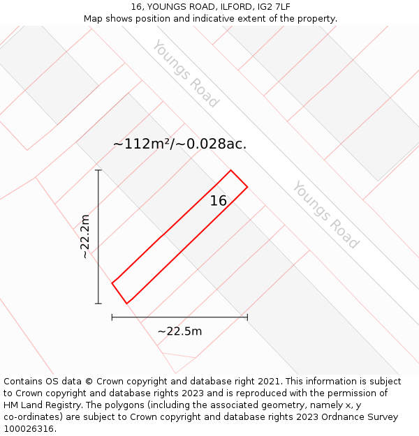 16, YOUNGS ROAD, ILFORD, IG2 7LF: Plot and title map