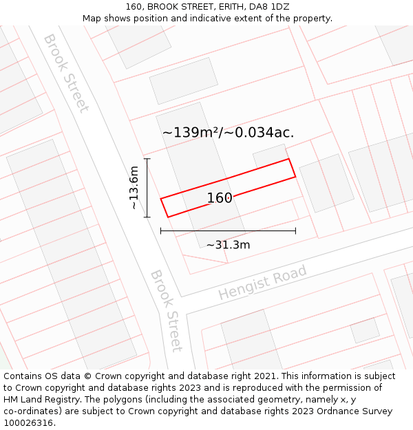 160, BROOK STREET, ERITH, DA8 1DZ: Plot and title map