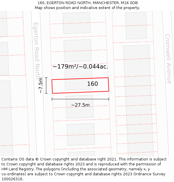 160, EGERTON ROAD NORTH, MANCHESTER, M16 0DB: Plot and title map