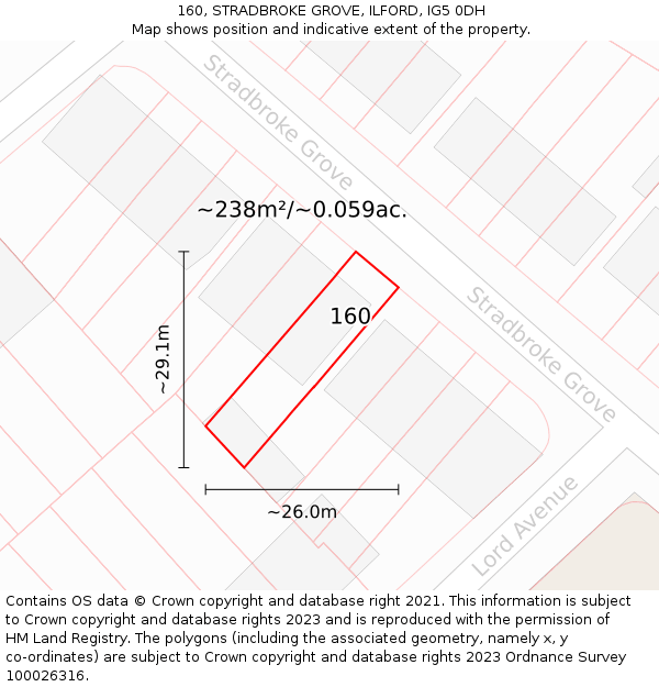 160, STRADBROKE GROVE, ILFORD, IG5 0DH: Plot and title map