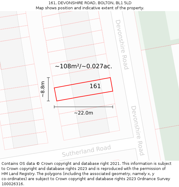 161, DEVONSHIRE ROAD, BOLTON, BL1 5LD: Plot and title map