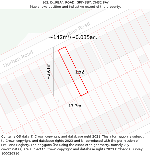 162, DURBAN ROAD, GRIMSBY, DN32 8AY: Plot and title map