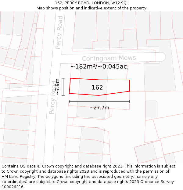 162, PERCY ROAD, LONDON, W12 9QL: Plot and title map
