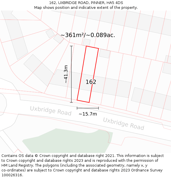162, UXBRIDGE ROAD, PINNER, HA5 4DS: Plot and title map