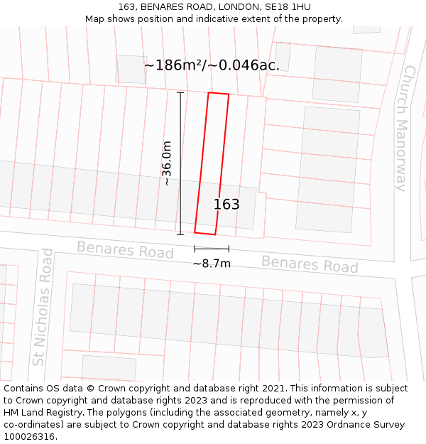 163, BENARES ROAD, LONDON, SE18 1HU: Plot and title map
