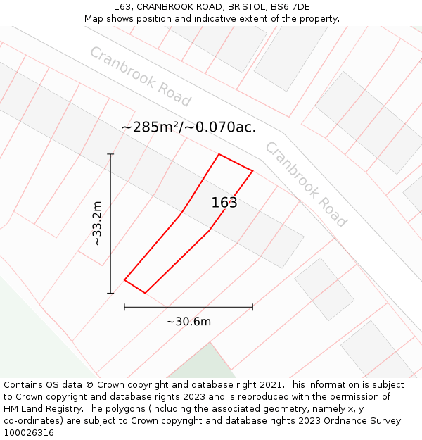163, CRANBROOK ROAD, BRISTOL, BS6 7DE: Plot and title map