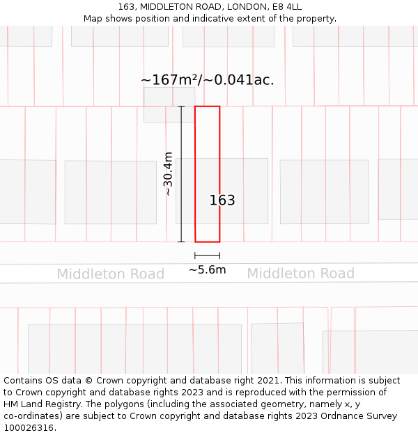 163, MIDDLETON ROAD, LONDON, E8 4LL: Plot and title map