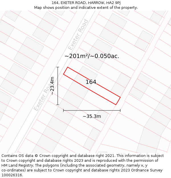 164, EXETER ROAD, HARROW, HA2 9PJ: Plot and title map